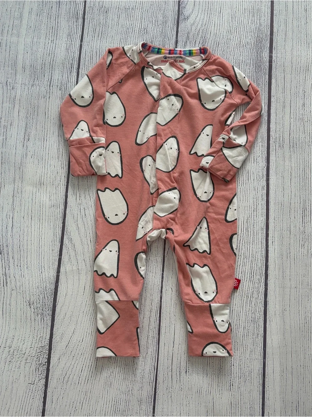 Magnetic Me Kids Modal Pink Ghost Print One-Piece Romper Size 0-3 months